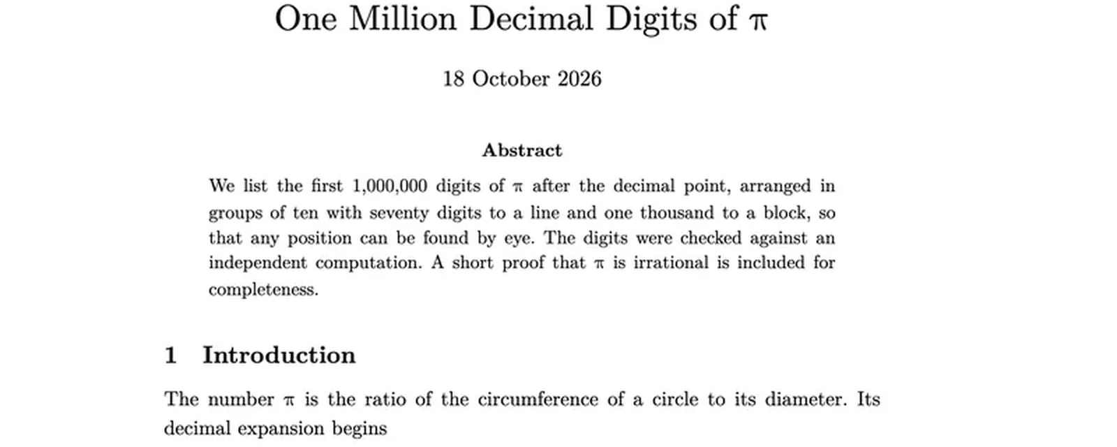 Million Digits of Pi