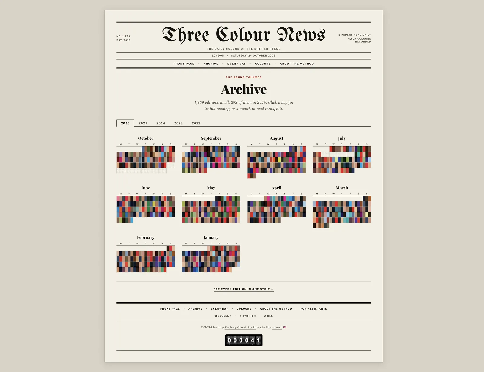 The archive view listing previous editions